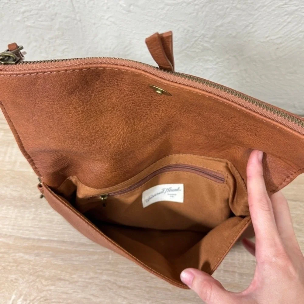 Universal Thread Wristlet Clutch Cognac Tan Boho Western Festival Foldover Bag